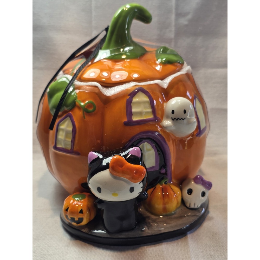 NEW Hello Kitty Blue Sky Clayworks Halloween Pumpkin Lid Candy Bowl 7" Callout